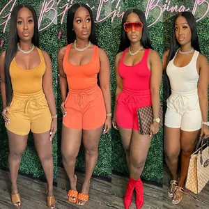 Close-up of women's two-piece casual ribbed sports set shown in four different colors