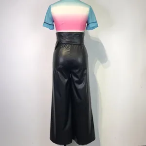 Back view of fashionable black high-waisted PU leather wide-leg pants for women attire