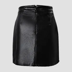 Sleek black PU leather mini skirt with back zipper closure