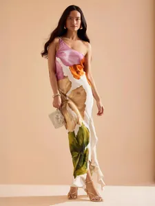 Women's One-Shoulder Ruffle Hem Floral Maxi Dress Sexy Backless Elegant Vacation Sleeveless Polyester Dress