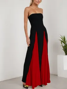 Detailed view of sexy strapless color-block maxi dress for evening gala and formal party