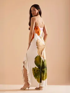 Elegant one-shoulder floral maxi dress featuring a ruffle hem and vibrant flower print