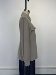 Side profile of a vintage washed long-sleeve casual shirt with lapel pockets