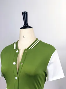Green and white varsity style button-down bodysuit for trendy summer fashion outfits
