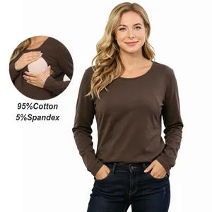 T-Shirt premaman per allattamento a maniche lunghe girocollo con cerniera laterale Top per allattamento in misto cotone Taglie forti