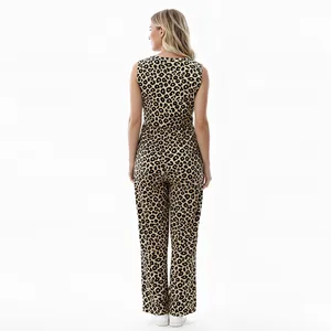 Back view of a leopard print maternity jumpsuit made of soft breathable premium cotton