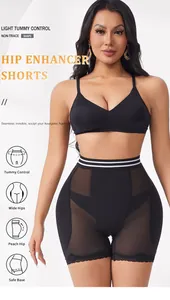 High-waist hip enhancer shorts with breathable mesh panels and lace trim for women