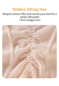 Macro view of breathable nude mesh fabric and lifting line of the shapewear panties.