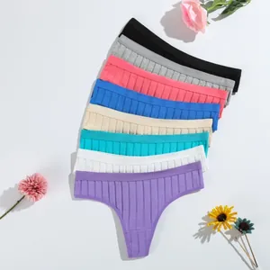 Women's Ribbed Cotton Thongs Low Rise Breathable Solid Color T-Back Panties Comfortable Plus Size Underwear For Women Lingerie