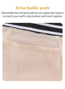 Close-up detail of the breathable mesh pocket for detachable pads in butt lifter panties