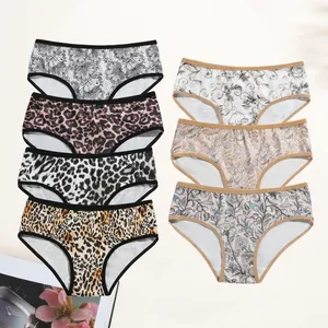 Women Printed Panties Low Waist Polyester Breathable Briefs Soft Milk Silk Feel Underwear With Double Layer Crotch For Lady