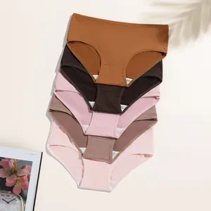 Dames Melkzijde Slips Effen Kleur Middel-Lage Taille Ademend Dubbellaags Kruis Slipje Zacht Comfortabel Meisjes Lingerie Ondergoed