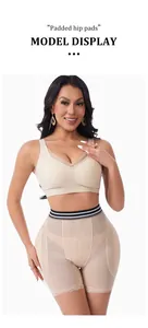 Model display of high-waist padded hip shapewear with lace trim and mesh fabric