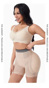 Detailed side view of high-waisted butt-lifting shaper with lace trim and mesh fabric