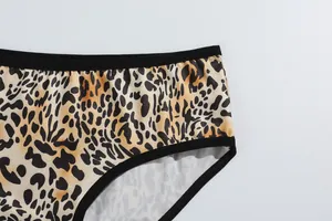 Close-up of leopard print milk silk women's briefs with black elastic waistband