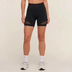 High-waist breathable mesh yoga shorts for women, black sports shorts for running