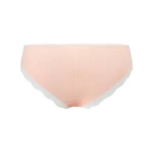 Vue arrière de culotte en coton côtelé pêche pour femme avec bordure en dentelle