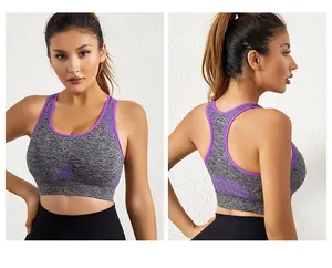 Vue avant et arrière d'un soutien-gorge de sport gris sans couture