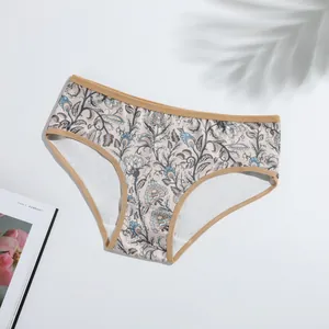 Women's floral milk silk briefs with comfortable mid-low waist and breathable design.