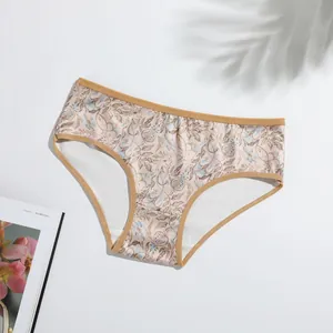 Elegant floral printed milk silk women's briefs featuring comfortable low-waist design