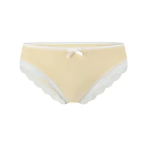 Culotte élégante en coton côtelé jaune avec bordure en dentelle blanche et petit nœud