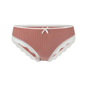 Culotte en coton côtelé rose poudré pour femme avec dentelle blanche et nœud