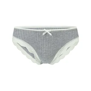Culotte en coton côtelé gris pour femme avec bordure en dentelle blanche et petit nœud