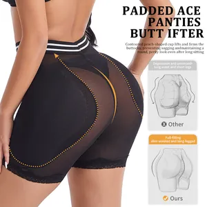 High waist padded butt lifter shapewear with lace trim and mesh design