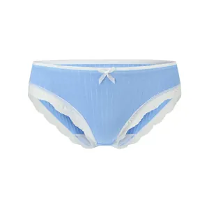 Culotte pour femme en coton côtelé bleu clair avec taille basse et dentelle blanche
