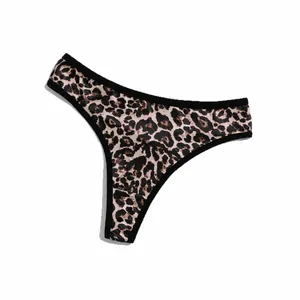 Thong sexy en soie de lait imprimé léopard pour femmes, taille basse confortable
