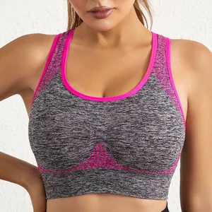 Soutien-gorge de sport sans couture pour femmes en gris et rose pour yoga et fitness