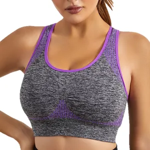 Soutien-gorge de sport sans couture pour le yoga et le fitness en gris et violet