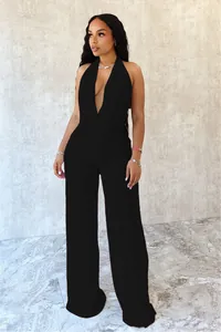 Ensemble élégant pour femme avec haut dos nu noir et pantalon large