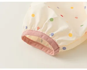 Close-up of elastic sleeve cuff on a colorful polka dot children's windbreaker jacket