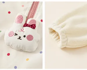 Macro view of the cute 3D rabbit decoration and comfortable elastic sleeve cuffs.