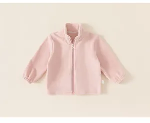 Soft pink polar fleece jacket for girls with full zipper and stand collar