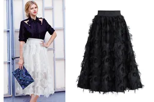 Women's Sweet Hollow Out Leaf Pattern Midi Skirt High Waist A-Line Polyester Skirt For Everyday Party Casual Wear