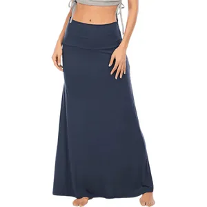 Elegant high waisted navy blue maxi skirt with slim fit design for daily casual wear