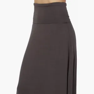High-waisted charcoal grey maxi skirt with a wide elastic waistband for comfort.