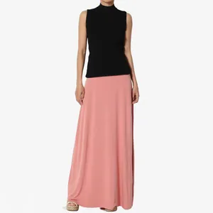 Soft pink high-waisted maxi skirt with casual floor-length silhouette for women
