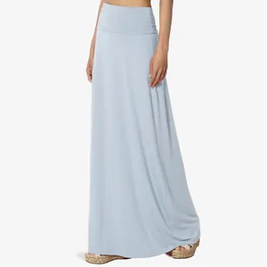 Light blue high waisted jersey maxi skirt with comfortable wide elastic waistband