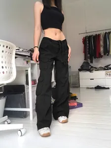 American retro multi-pocket cargo pants for women in loose street style straight-leg cut