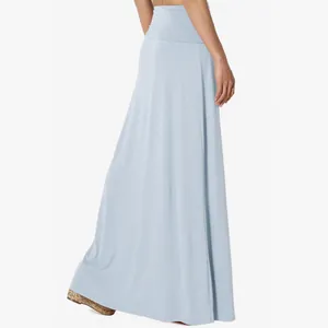 Elegant high waisted light blue maxi skirt in soft jersey fabric for women casual wear