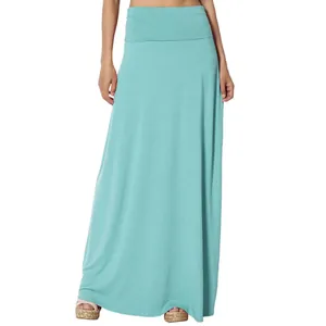 High-waisted turquoise maxi skirt made of soft jersey fabric with a casual draped fit.