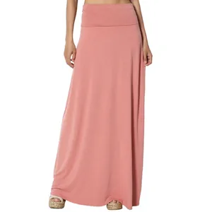 Detailed view of a dusty rose high-waisted maxi skirt for casual wear