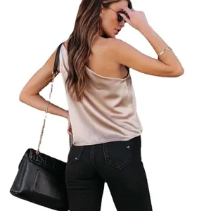 Élégant caraco en satin à une épaule pour femme, style décontracté chic été