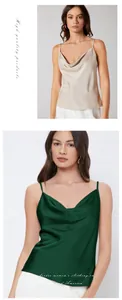 Elegante canotta da donna in raso con scollo a cappuccio in champagne e verde smeraldo