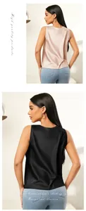 Vue arrière de débardeurs élégants en satin pour femmes en rose champagne et noir