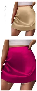 Eleganter Satin-Minirock mit hoher Taille in Champagner und Fuchsie, A-Linien-Schnitt für Damen.