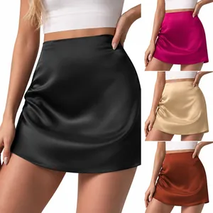 Damen High Waist Satin A-Linie Minirock Gerafft Elegant Glänzend Silky Kurzer Rock Für Party Dating Casual Wear